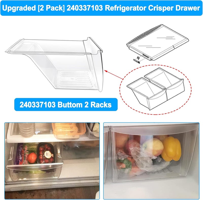 S-Union [2 PACK] Upgraded 240337103 Refrigerator Crisper Drawers Bins Compatible with Frigidaire Kenmore, Frigidaire Drawer Replacement for 240337100 AP2115741 240323007, Food-grade Materials - Image 4